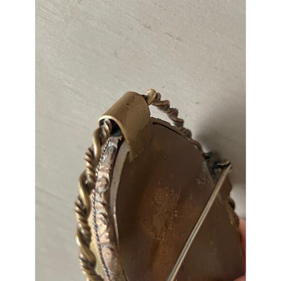 Antique Shell Carved Cameo Brooch of Godess Psyche Blue Background Large - Picture 6 of 6